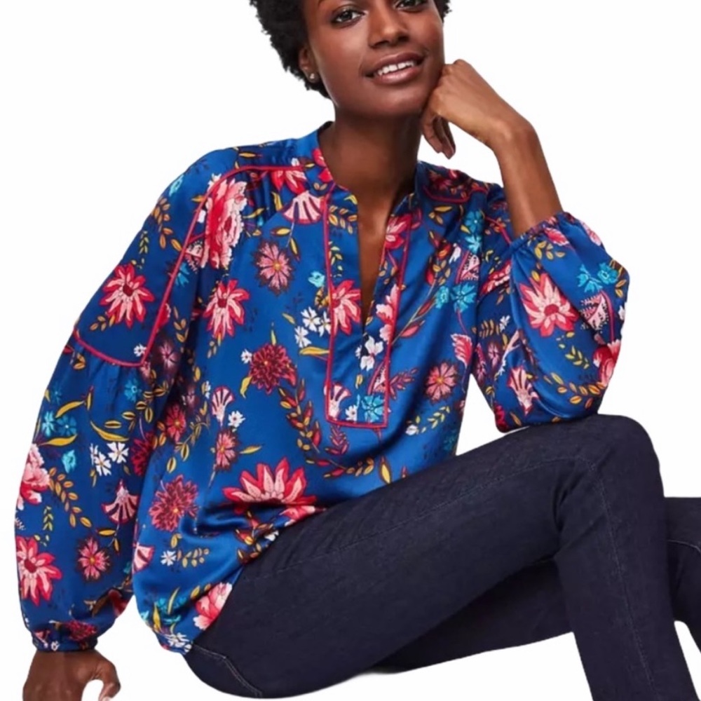 NWOT LOFT Wildflower Satin Split Neck Blouse